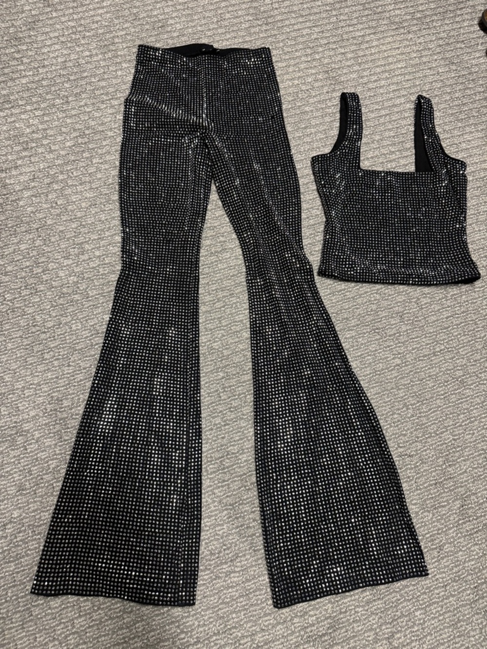 Good American Crystal Pull on Flare Leggings and Top